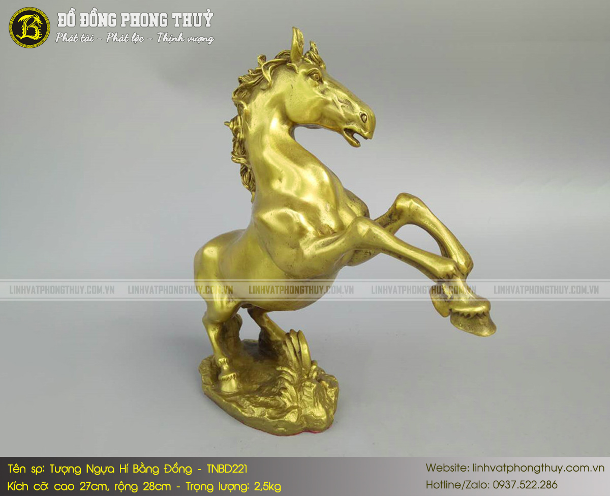 tượng ngựa hí bằng đồng vàng cao 27cm