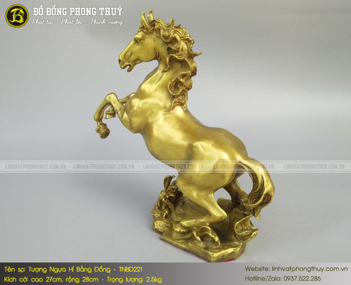 tượng ngựa hí bằng đồng vàng cao 27cm