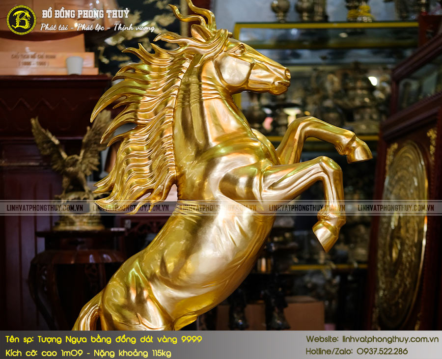 Tượng Ngựa Bằng Đồng Dát Vàng 9999 Cao 1m09 2
