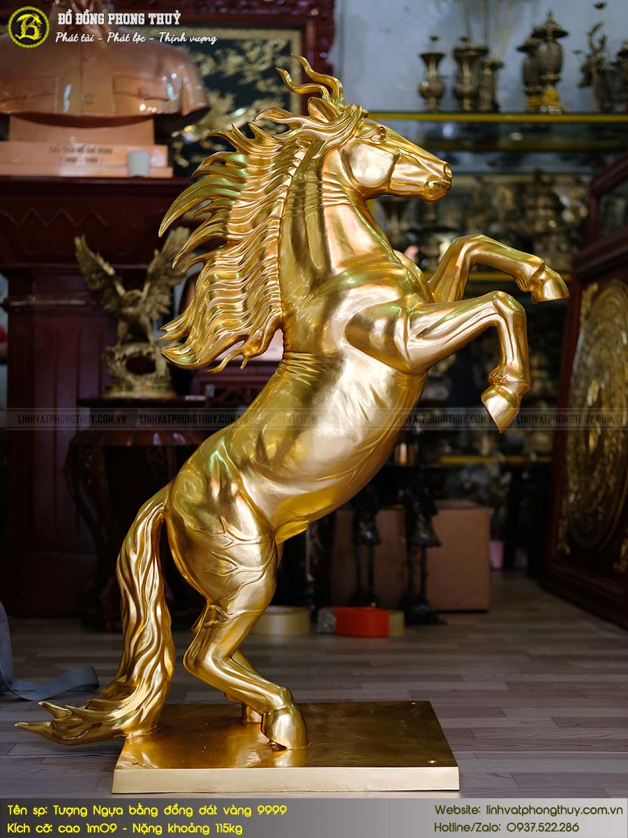 tượng Ngựa bằng đồng thếp vàng 9999 cao 1m09