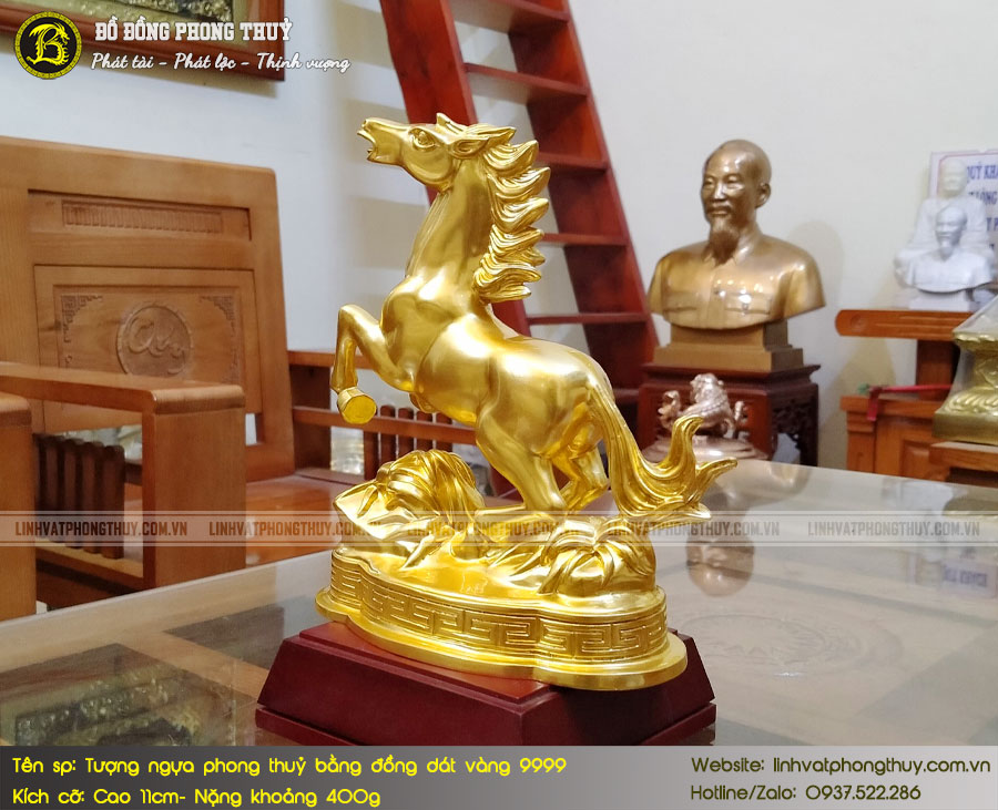 Tượng Ngựa Bằng Đồng Dát Vàng 9999 Cao 11cm - 3