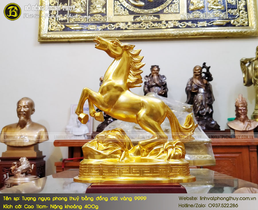 Tượng Ngựa Bằng Đồng Dát Vàng 9999 Cao 11cm - 2