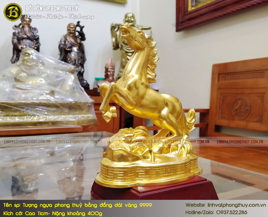Tượng Ngựa Bằng Đồng Dát Vàng 9999 Cao 11cm - 4