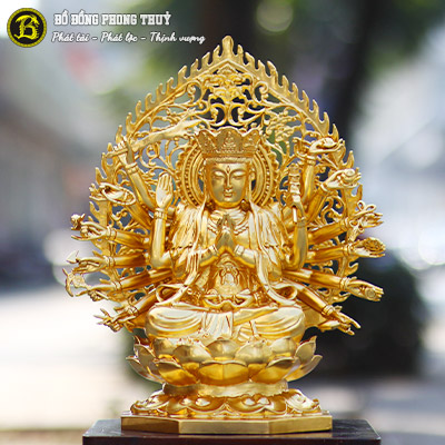Tượng Phật Mẫu Chuẩn Đề Bằng Đồng Cao 40cm Dát Vàng 9999 - TP017