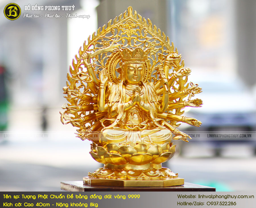 tượng Phật Chuẩn Đề Dát Vàng 9999
