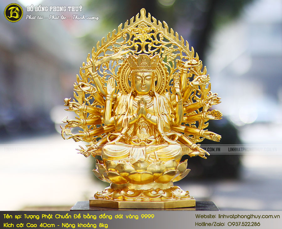 Tượng Phật Mẫu Chuẩn Đề Bằng Đồng Đỏ Cao 40cm Dát Vàng 9999 - TP017 6