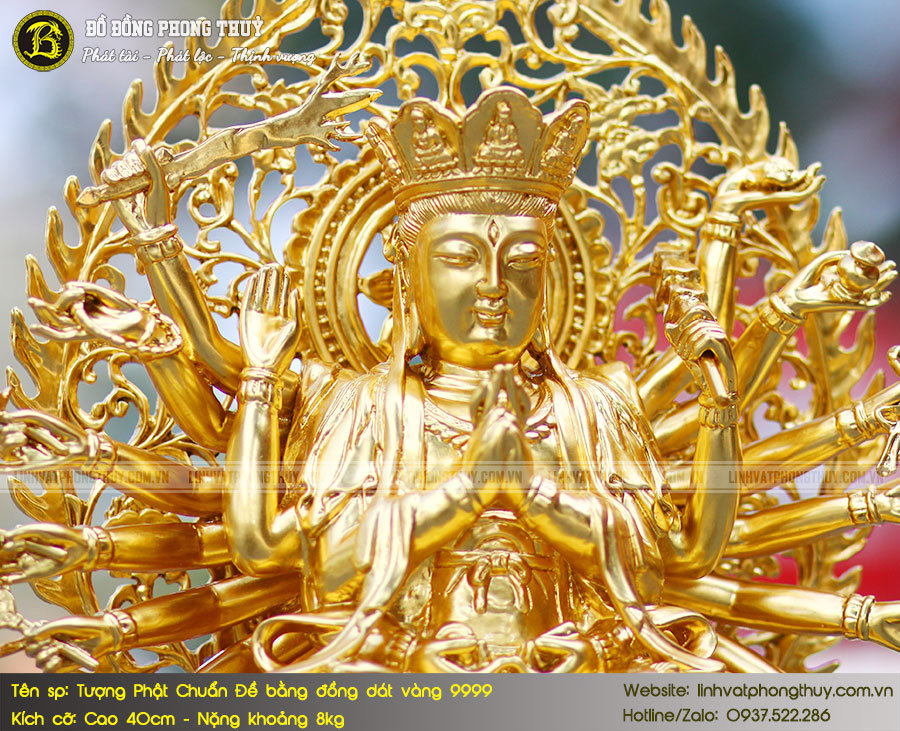Tượng Phật Mẫu Chuẩn Đề Bằng Đồng Đỏ Cao 40cm Dát Vàng 9999 - TP017 8