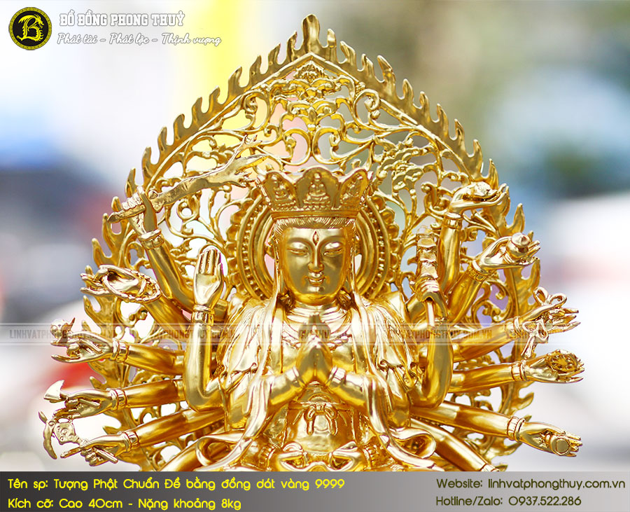 Tượng Phật Mẫu Chuẩn Đề Bằng Đồng Đỏ Cao 40cm Dát Vàng 9999 - TP017 5