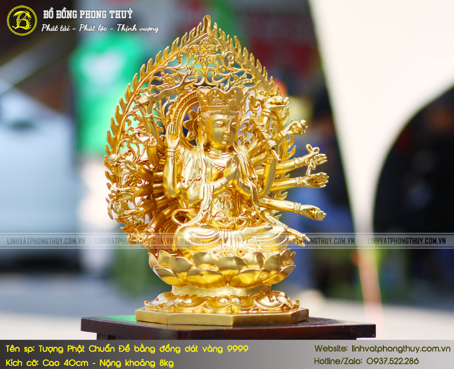 Tượng Phật Mẫu Chuẩn Đề Bằng Đồng Đỏ Cao 40cm Dát Vàng 9999 - TP017 4