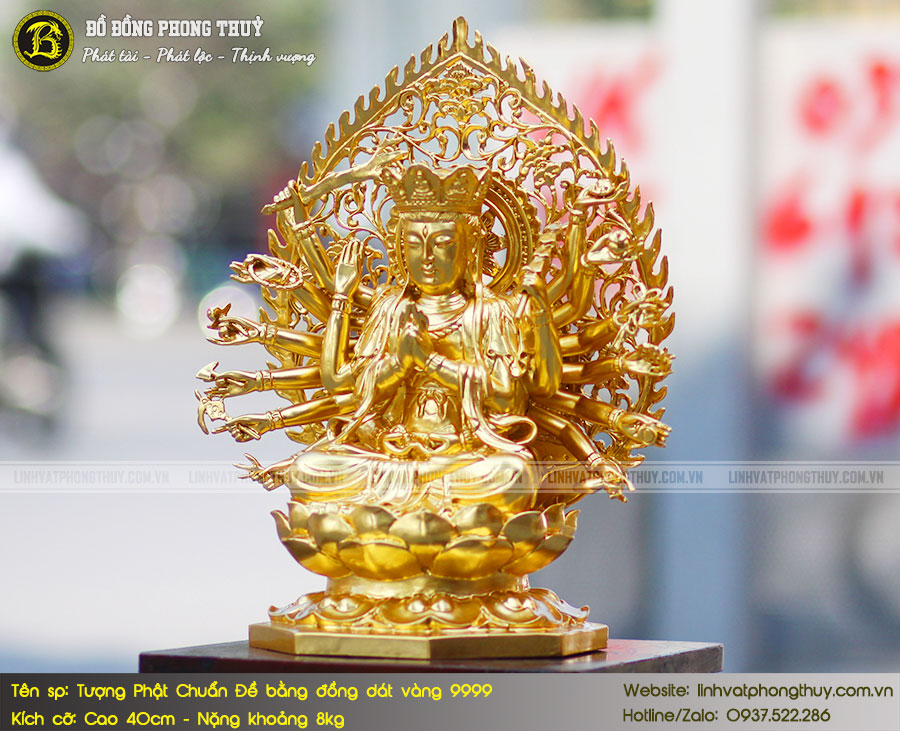Tượng Phật Mẫu Chuẩn Đề Bằng Đồng Đỏ Cao 40cm Dát Vàng 9999 - TP017 3
