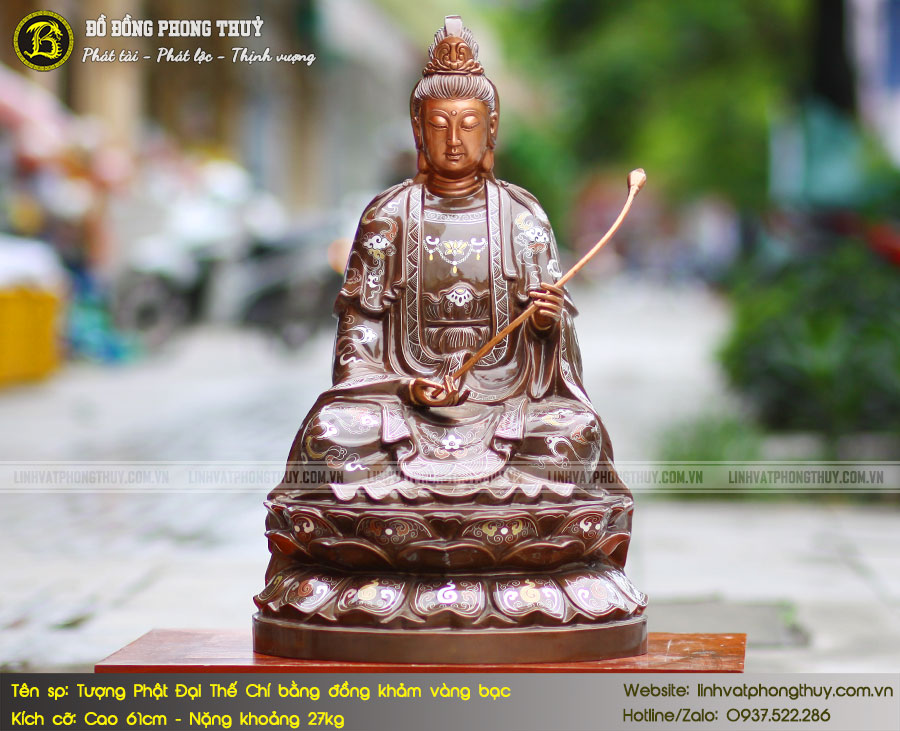 Tượng Phật Đại Thế Chí Bồ Tát Bằng Đồng Khảm Vàng Bạc Cao 61cm - TP015 2