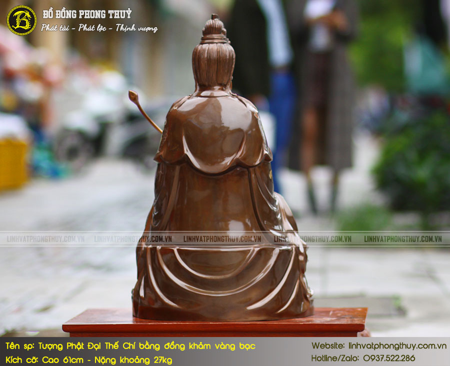 Tượng Phật Đại Thế Chí Bồ Tát Bằng Đồng Khảm Vàng Bạc Cao 61cm - TP015 3