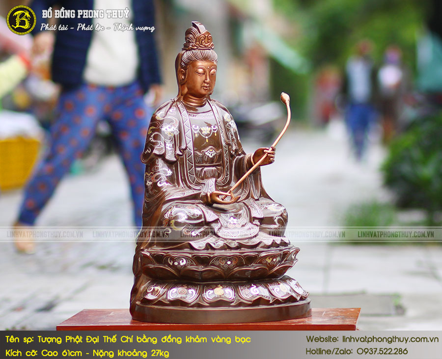 Tượng Phật Đại Thế Chí Bồ Tát Bằng Đồng Khảm Vàng Bạc Cao 61cm - TP015 4