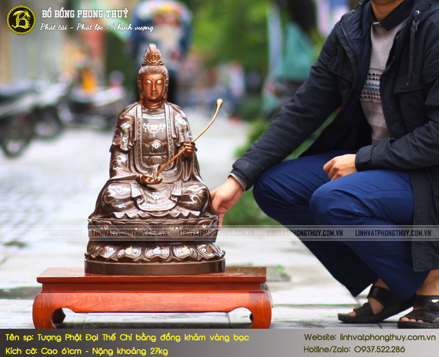 Tượng Phật Đại Thế Chí Bồ Tát Bằng Đồng Khảm Vàng Bạc Cao 61cm - TP015 5