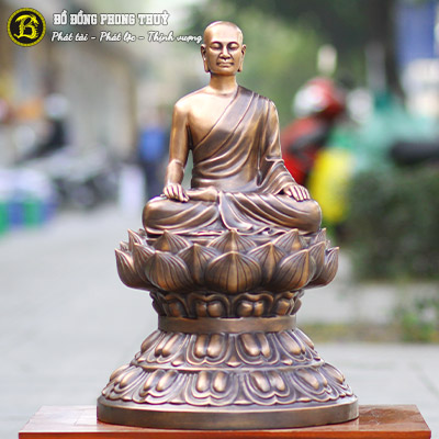 Tượng Phật Hoàng Trần Nhân Tông Bằng Đồng Đỏ Màu Trầm Cổ Cao 61cm - TPH003