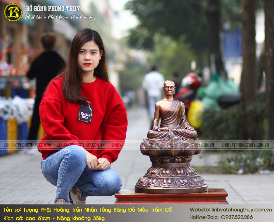 tượng Phật Hoàng Trần Nhân Tông bằng đồng màu trầm cổ cao 61cm