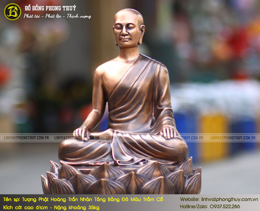 Tượng Phật Hoàng Trần Nhân Tông Bằng Đồng Đỏ Màu Trầm Cổ Cao 61cm - TPH003 3
