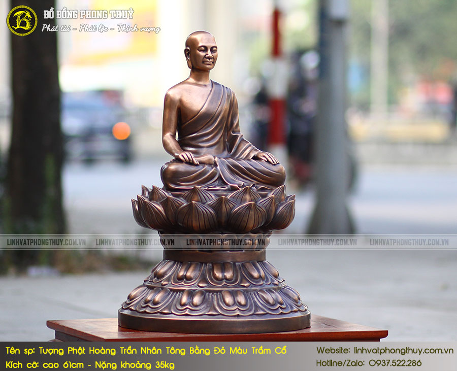 Tượng Phật Hoàng Trần Nhân Tông Bằng Đồng Đỏ Màu Trầm Cổ Cao 61cm - TPH003 5