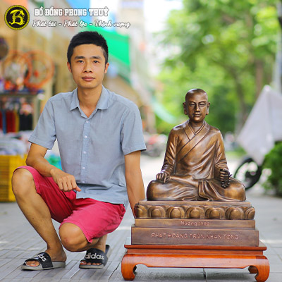 Tượng Phật Hoàng Trần Nhân Tông Bằng Đồng Đỏ Màu Tầm Cổ Cao 67cm - TPH002