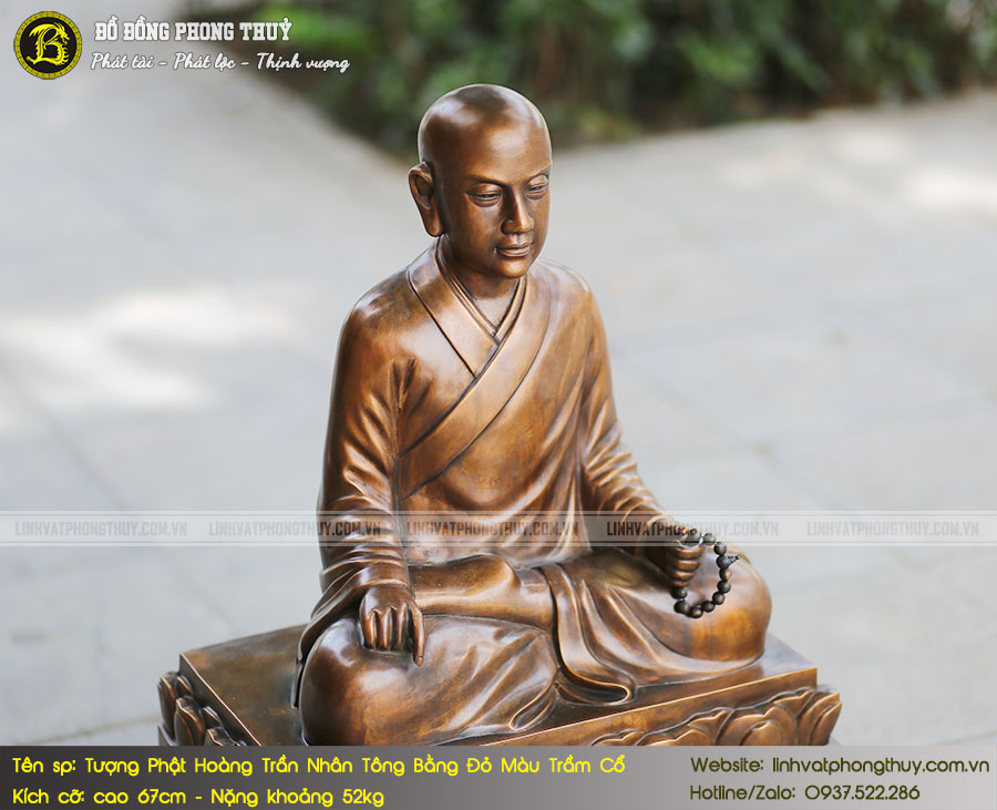 Tượng Phật Hoàng Trần Nhân Tông Bằng Đồng Đỏ Màu Tầm Cổ Cao 67cm - TPH002 3