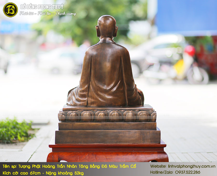 Tượng Phật Hoàng Trần Nhân Tông Bằng Đồng Đỏ Màu Tầm Cổ Cao 67cm - TPH002 6