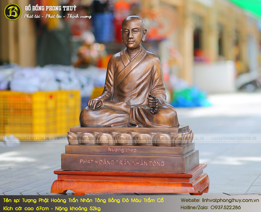 Tượng Phật Hoàng Trần Nhân Tông Bằng Đồng Đỏ Màu Tầm Cổ Cao 67cm - TPH002 4