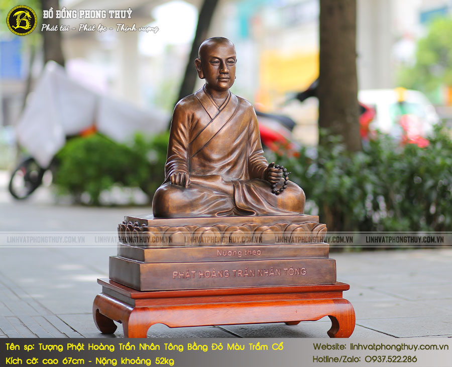 Tượng Phật Hoàng Trần Nhân Tông Bằng Đồng Đỏ Màu Tầm Cổ Cao 67cm - TPH002 5
