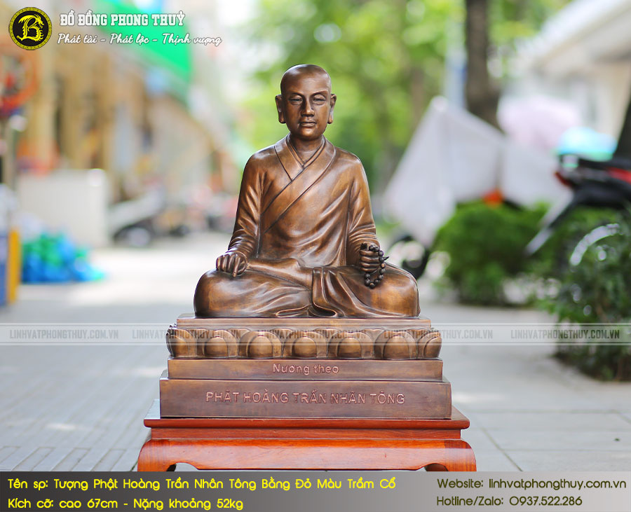 Tượng Phật Hoàng Trần Nhân Tông Bằng Đồng Đỏ Màu Tầm Cổ Cao 67cm - TPH002 2