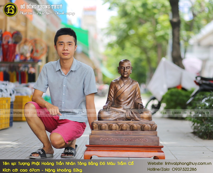 tượng Phật Hoàng Trần Nhân Tông bằng đồng màu trầm cổ cao 67cm