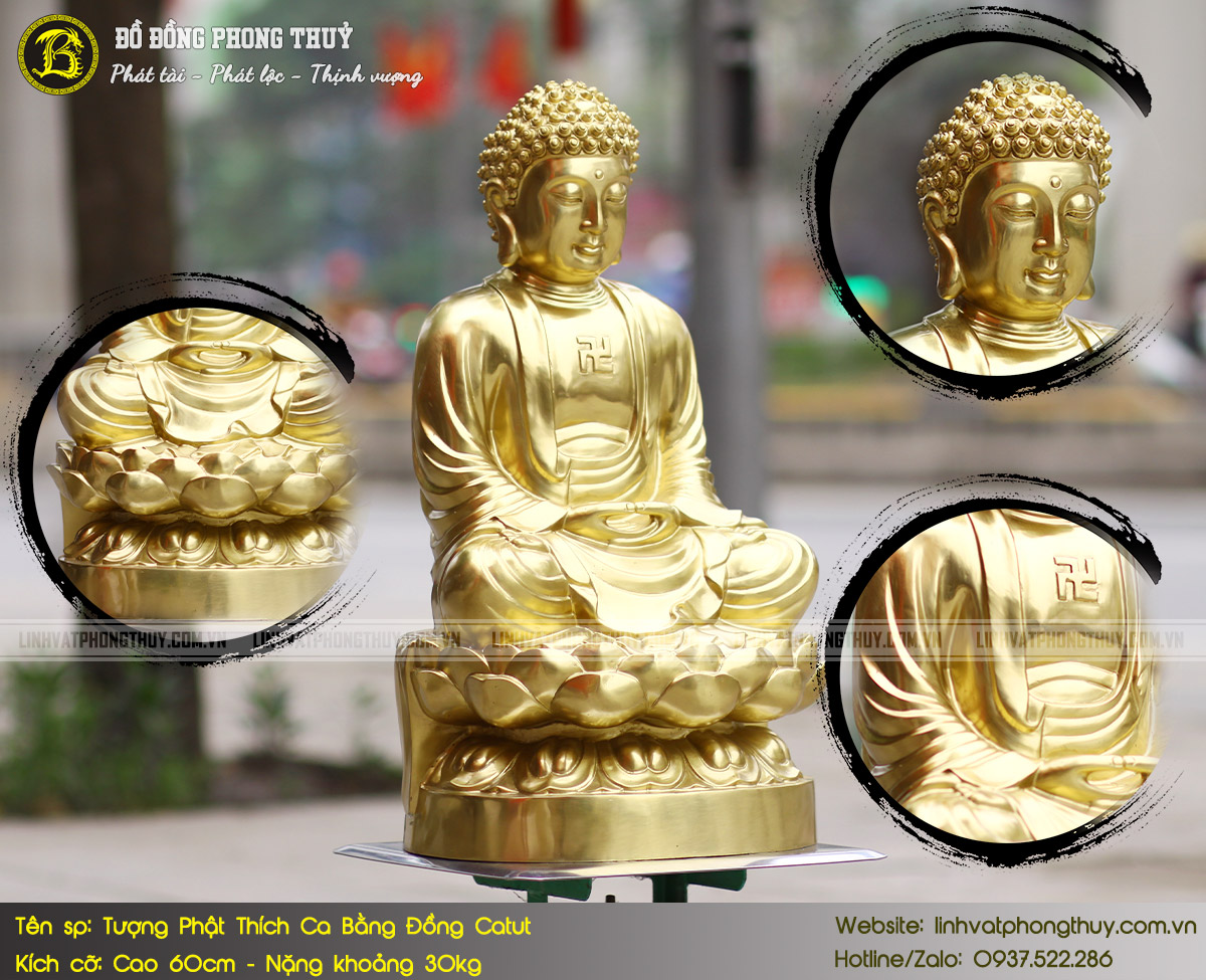 tượng Phật Thích Ca bằng đồng catut cao 60cm