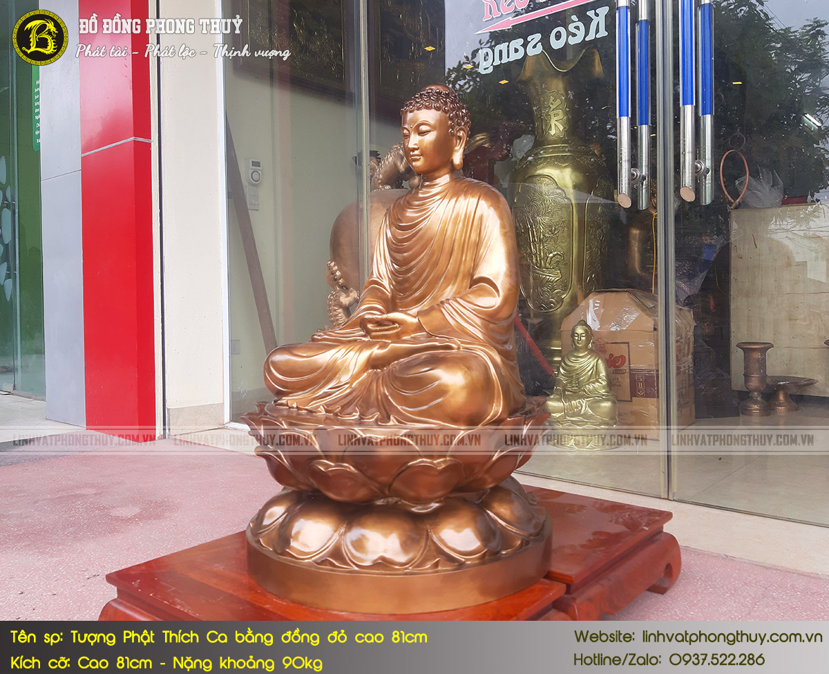 tượng Phật Thích Ca bằng đồng đỏ cao 81cm