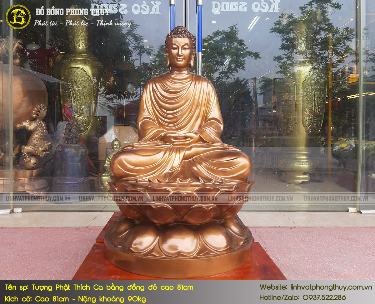 tượng Phật Thích Ca bằng đồng đỏ cao 81cm