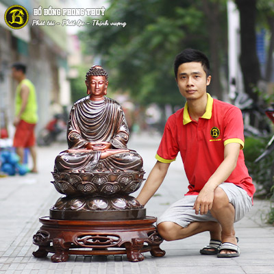 Tượng Phật Thích Ca Bằng Đồng Khảm Tam Khí Cao 81cm - TP004
