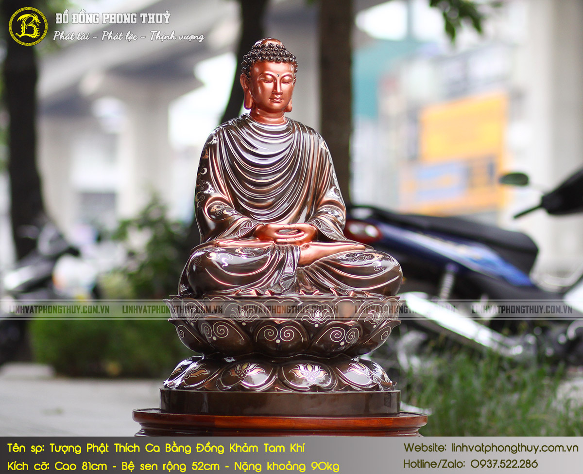 Tượng Phật Thích Ca Bằng Đồng Khảm Tam Khí Cao 81cm - TP004 4