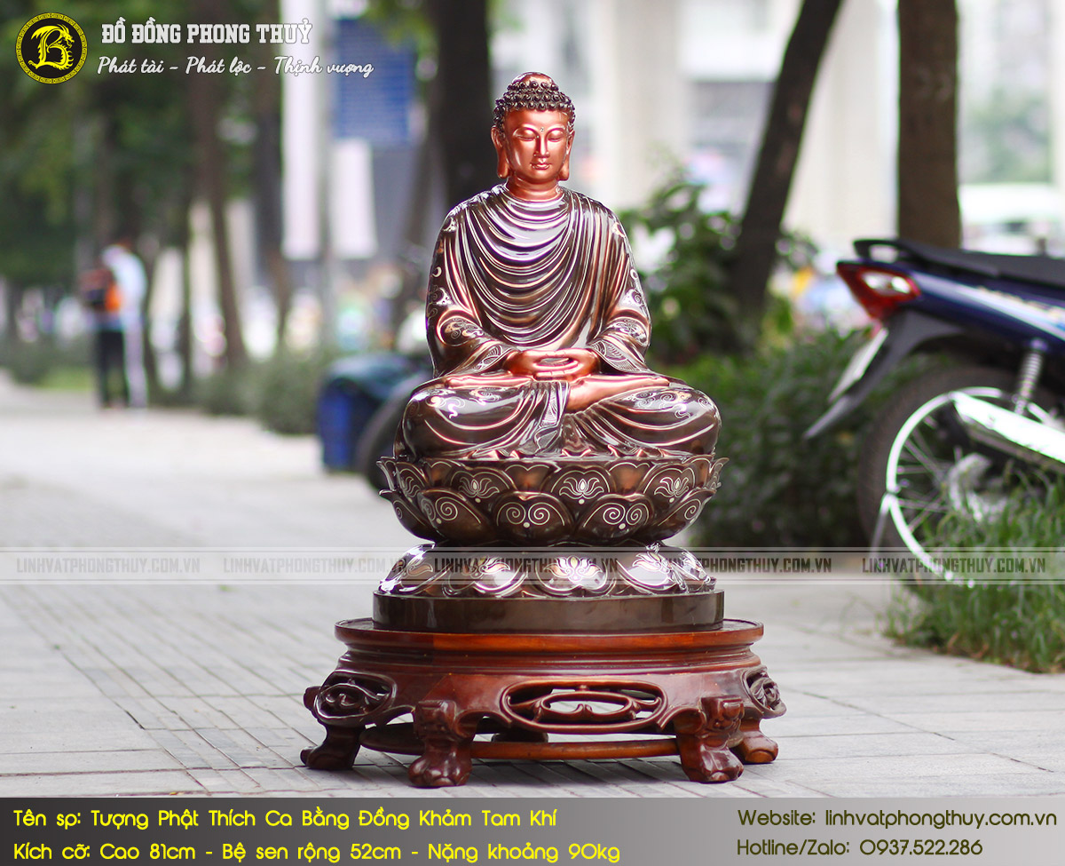 Tượng Phật Thích Ca Bằng Đồng Khảm Tam Khí Cao 81cm - TP004 3