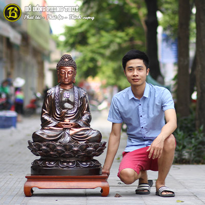 Tượng Phật Thích Ca Bằng Đồng Khảm Tam Khí Cao 89cm - TP002