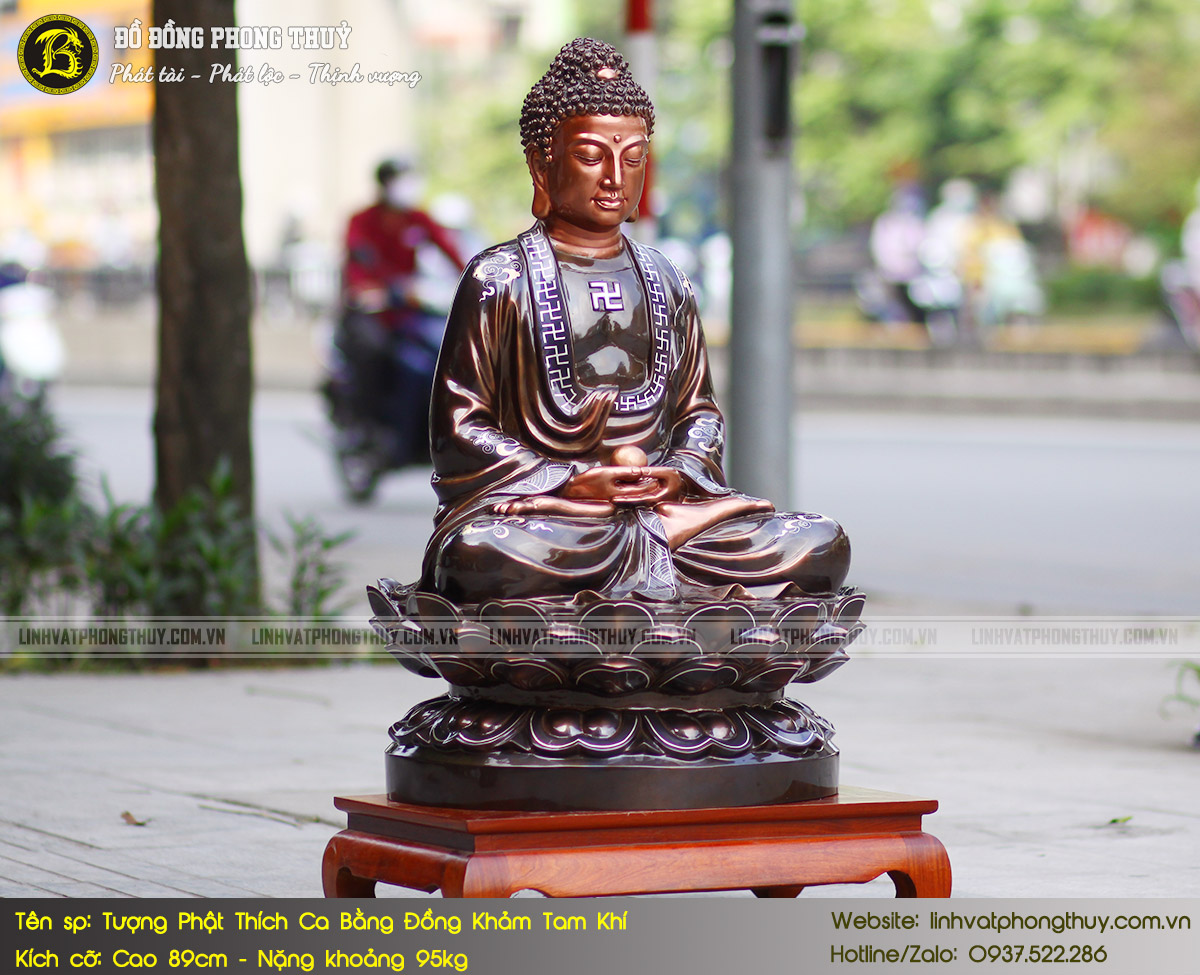 Tượng Phật Thích Ca Bằng Đồng Khảm Tam Khí Cao 89cm - TP002 3