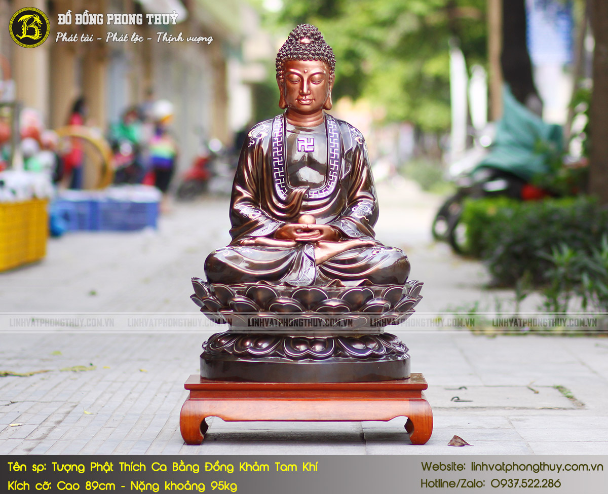 Tượng Phật Thích Ca Bằng Đồng Khảm Tam Khí Cao 89cm - TP002 2