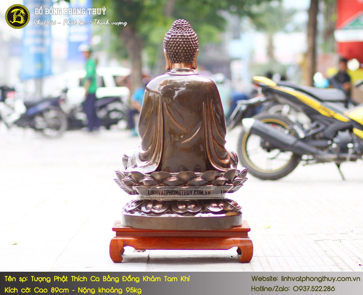 tượng Phật Thích Ca bằng đồng khảm tam khí cao 89cm