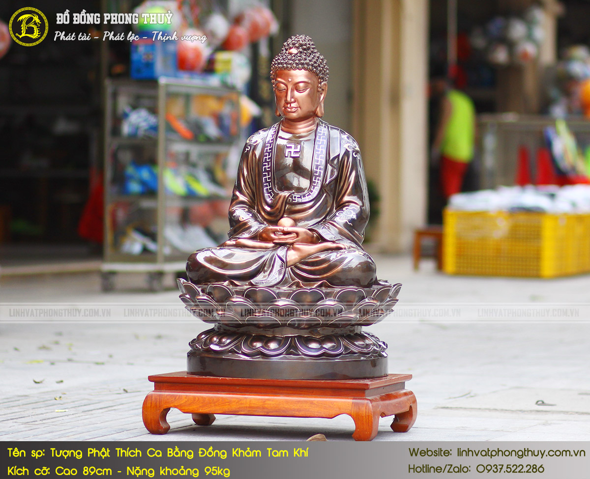 Tượng Phật Thích Ca Bằng Đồng Khảm Tam Khí Cao 89cm - TP002 5