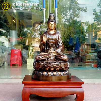 Tượng Phật Bà Quan Âm Bằng Đồng Đỏ Màu Trầm Cổ Cao 61cm - TP005