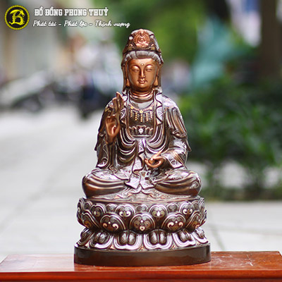 Tượng Phật Quan Âm Bằng Đồng Khảm Tam Khí Cao 48cm - TP0018