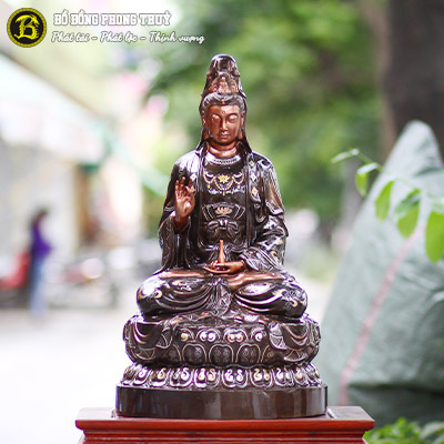 Tượng Phật Quan Âm Bằng Đồng Khảm Vàng Bạc Cao 61cm - TP006