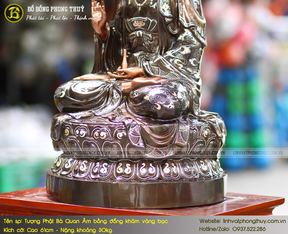 Tượng Phật Quan Âm Bằng Đồng Khảm Vàng Bạc Cao 61cm - TP006 7