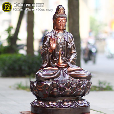 Tượng Phật Quan Âm Bằng Đồng Khảm Vàng Bạc Cao 86cm - TP007