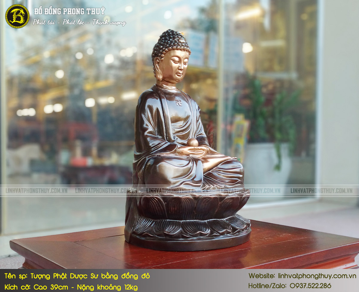 Tượng Phật Dược Sư Bằng Đồng Đỏ Cao 39cm - TP012 4