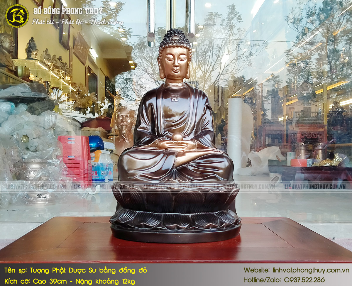 Tượng Phật Dược Sư Bằng Đồng Đỏ Cao 39cm - TP012 5