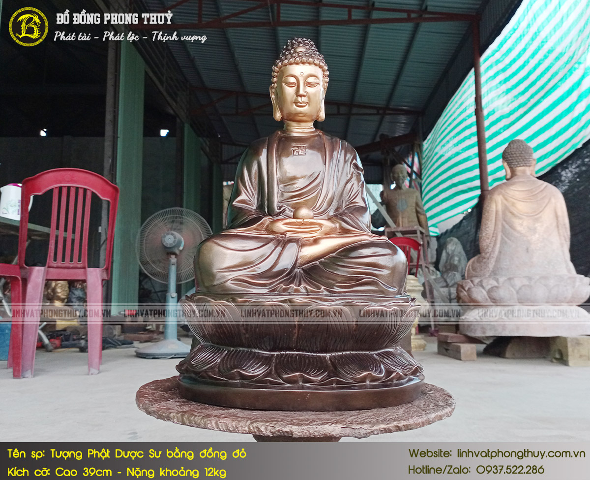 Tượng Phật Dược Sư Bằng Đồng Đỏ Cao 39cm - TP012 2