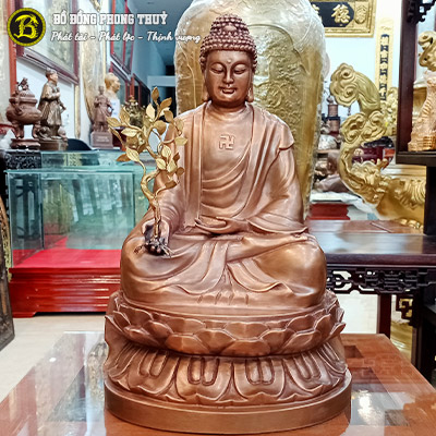Tượng Phật Dược Sư Bằng Đồng Đỏ Màu Trầm Cổ Cao 48cm - TP0019