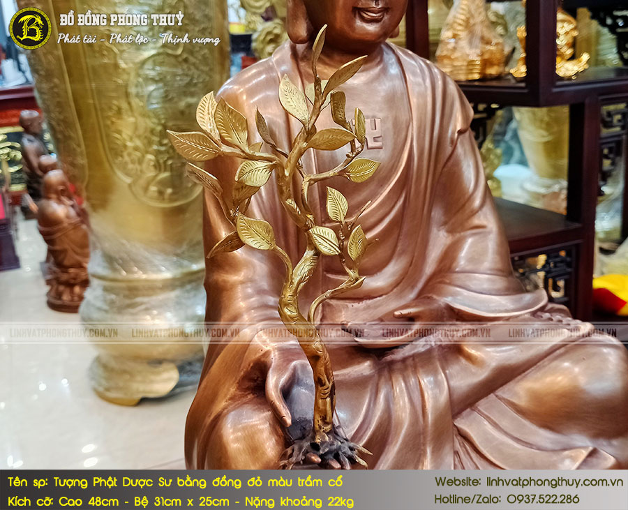 Tượng Phật Dược Sư Bằng Đồng Đỏ Màu Trầm Cổ Cao 48cm - TP0019 8